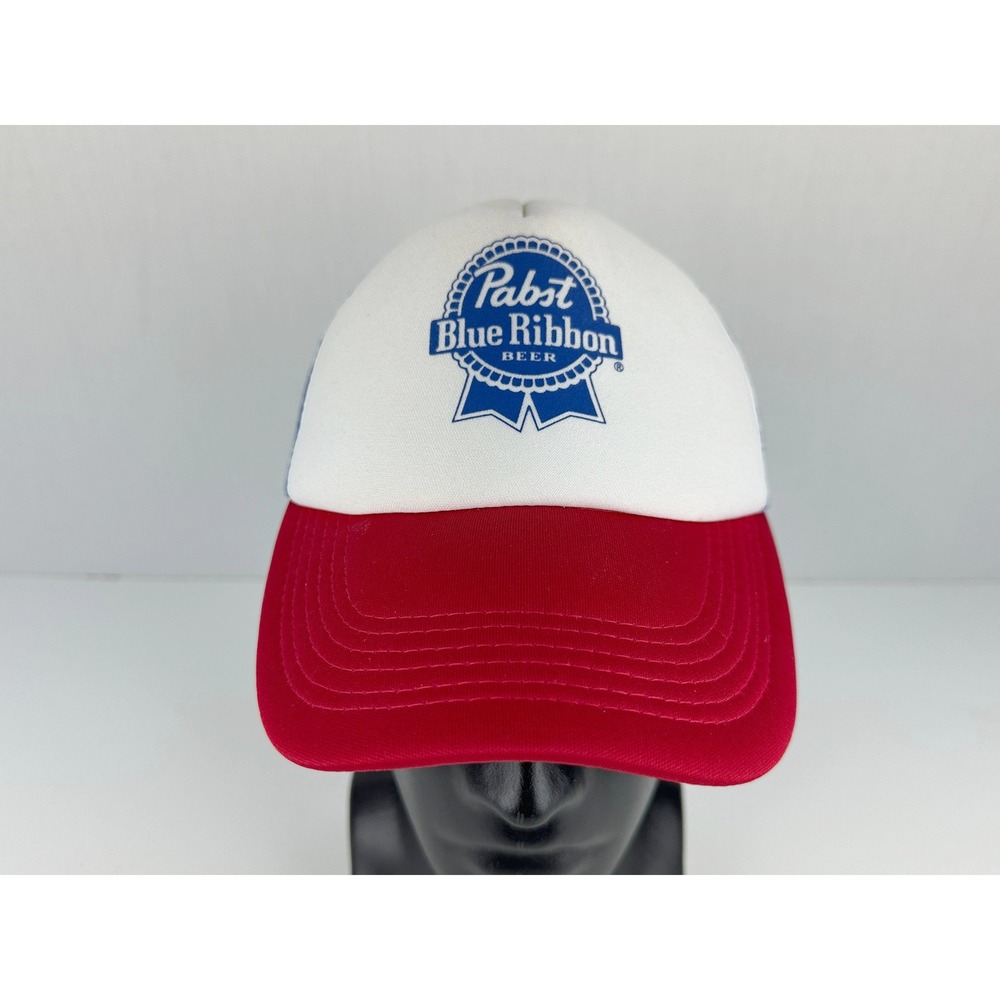 Pabst Blue Ribbon PBR Beer Trucker Hat Snapback Red White Blue Mesh Cap Vintage‎